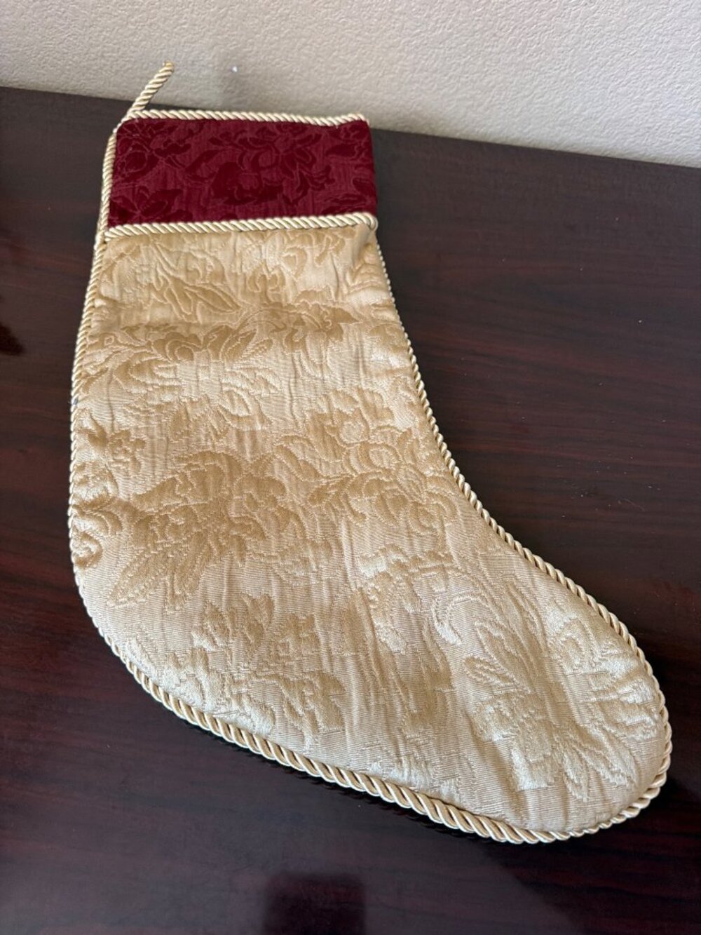 Rodeo Home Luxury Gold & Burgundy Brocade Christmas Stocking 21"